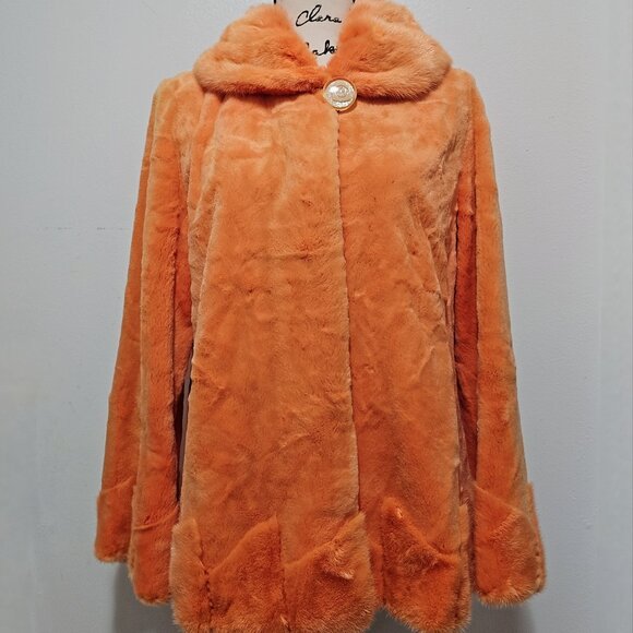 New Real Semi-sheared MINK Fur Coat Jacket Stole Coral Orange Tangerine No Fox - Picture 1 of 5